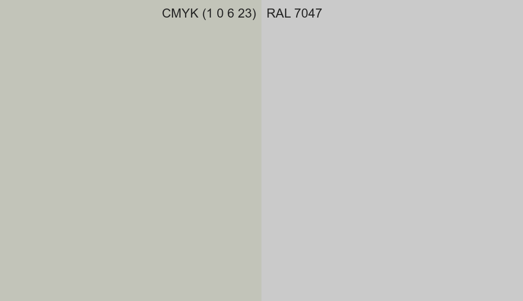 CMYK Color CMYK (1 0 6 23) vs RAL 7047 side by side comparison CMYK Color CMYK (1 0 6 23) vs RAL 7047 side by side comparison