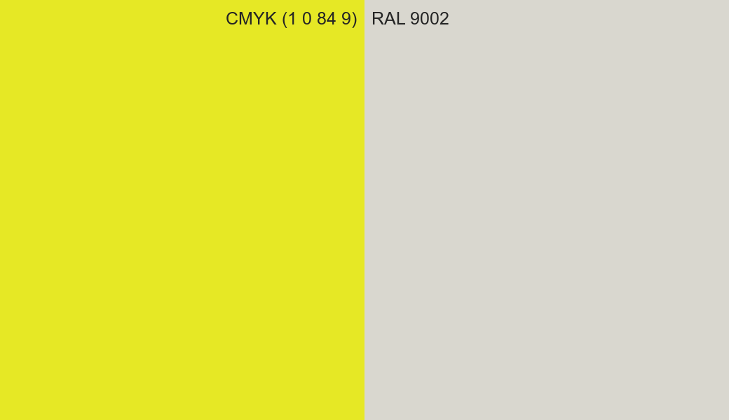 CMYK Color CMYK (1 0 84 9) vs RAL 9002 side by side comparison CMYK Color CMYK (1 0 84 9) vs RAL 9002 side by side comparison