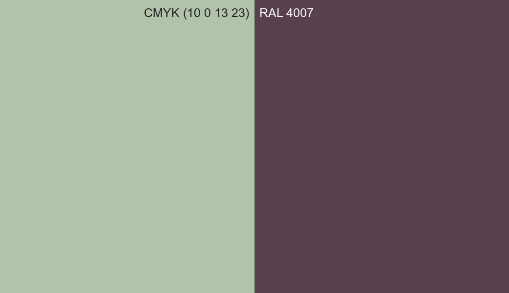 CMYK Color CMYK (10 0 13 23) vs RAL 4007 side by side comparison CMYK Color CMYK (10 0 13 23) vs RAL 4007 side by side comparison