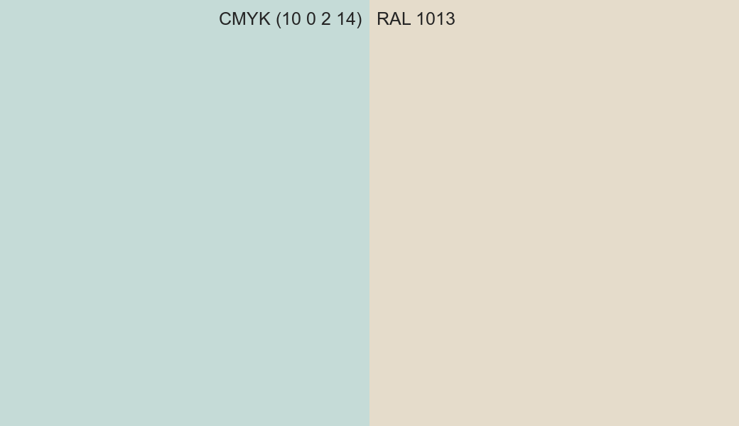CMYK Color CMYK (10 0 2 14) vs RAL 1013 side by side comparison CMYK Color CMYK (10 0 2 14) vs RAL 1013 side by side comparison