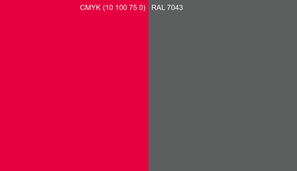 CMYK Color CMYK (10 100 75 0) vs RAL 7043 side by side comparison CMYK Color CMYK (10 100 75 0) vs RAL 7043 side by side comparison