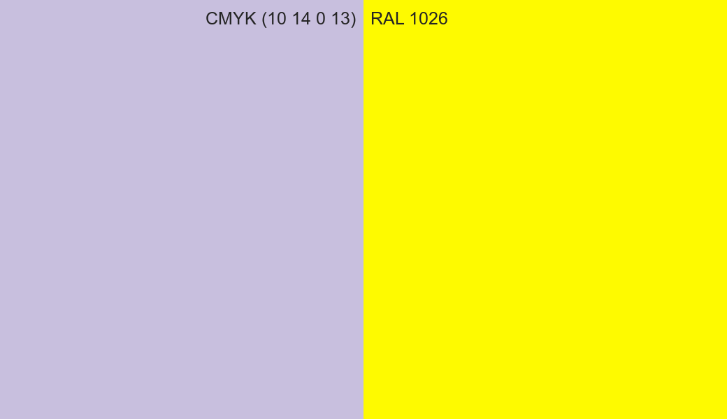 CMYK Color CMYK (10 14 0 13) vs RAL 1026 side by side comparison CMYK Color CMYK (10 14 0 13) vs RAL 1026 side by side comparison