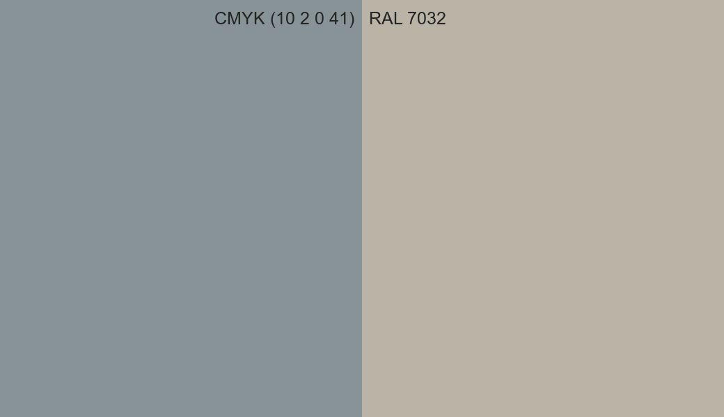CMYK Color CMYK (10 2 0 41) vs RAL 7032 side by side comparison CMYK Color CMYK (10 2 0 41) vs RAL 7032 side by side comparison