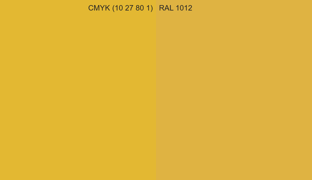 CMYK Color CMYK (10 27 80 1) vs RAL 1012 side by side comparison CMYK Color CMYK (10 27 80 1) vs RAL 1012 side by side comparison