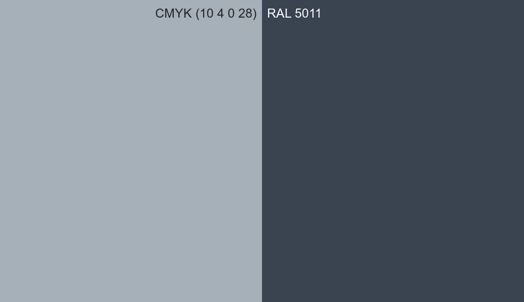 CMYK Color CMYK (10 4 0 28) vs RAL 5011 side by side comparison CMYK Color CMYK (10 4 0 28) vs RAL 5011 side by side comparison