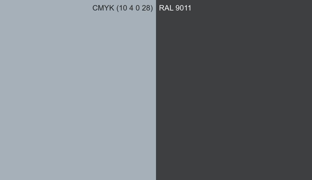 CMYK Color CMYK (10 4 0 28) vs RAL 9011 side by side comparison CMYK Color CMYK (10 4 0 28) vs RAL 9011 side by side comparison