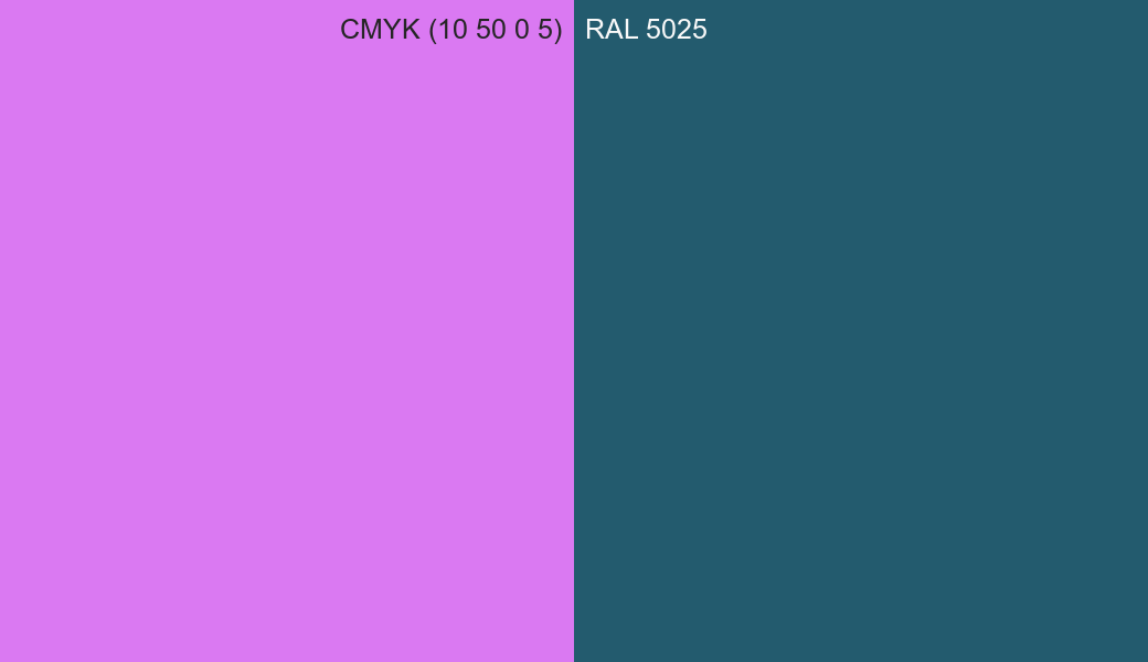 CMYK Color CMYK (10 50 0 5) vs RAL 5025 side by side comparison CMYK Color CMYK (10 50 0 5) vs RAL 5025 side by side comparison
