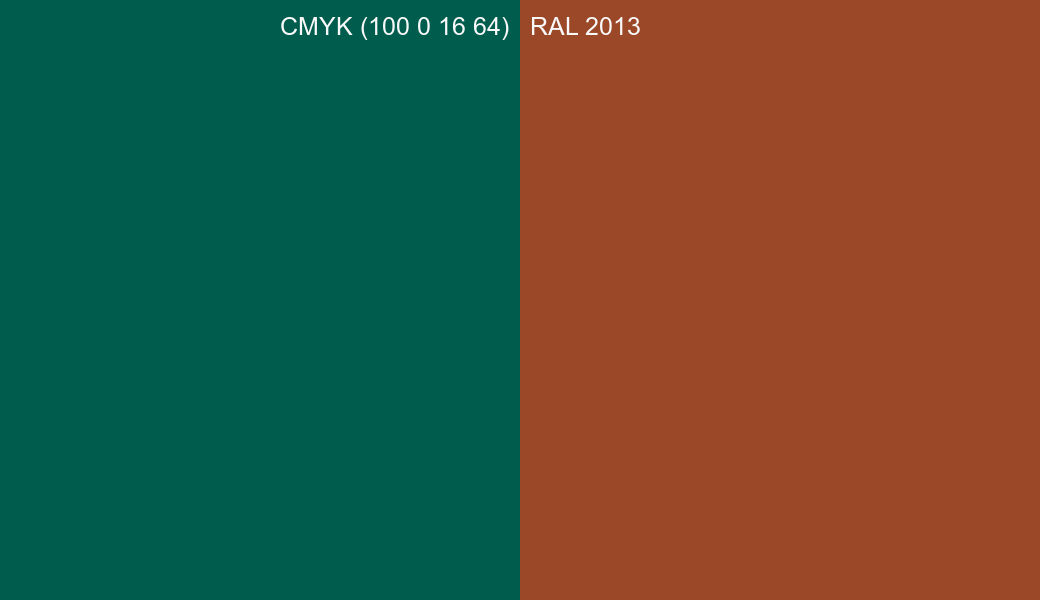 CMYK Color CMYK (100 0 16 64) vs RAL 2013 side by side comparison CMYK Color CMYK (100 0 16 64) vs RAL 2013 side by side comparison