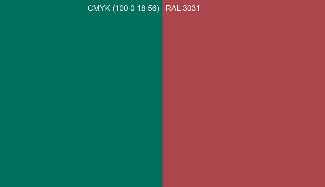 CMYK Color CMYK (100 0 18 56) vs RAL 3031 side by side comparison CMYK Color CMYK (100 0 18 56) vs RAL 3031 side by side comparison
