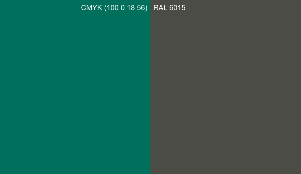 CMYK Color CMYK (100 0 18 56) vs RAL 6015 side by side comparison CMYK Color CMYK (100 0 18 56) vs RAL 6015 side by side comparison