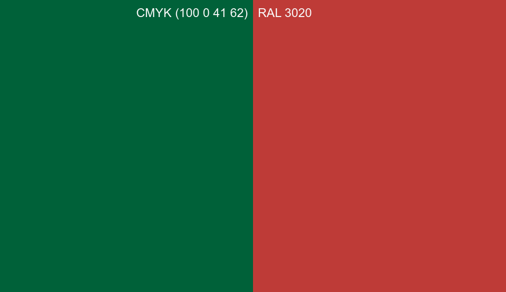 CMYK Color CMYK (100 0 41 62) vs RAL 3020 side by side comparison CMYK Color CMYK (100 0 41 62) vs RAL 3020 side by side comparison
