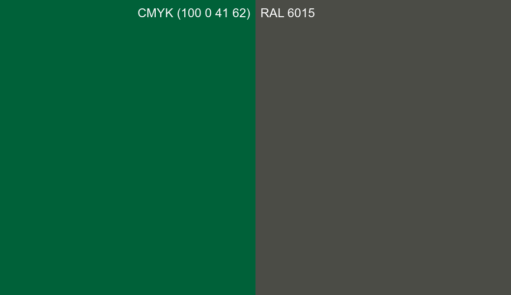 CMYK Color CMYK (100 0 41 62) vs RAL 6015 side by side comparison CMYK Color CMYK (100 0 41 62) vs RAL 6015 side by side comparison