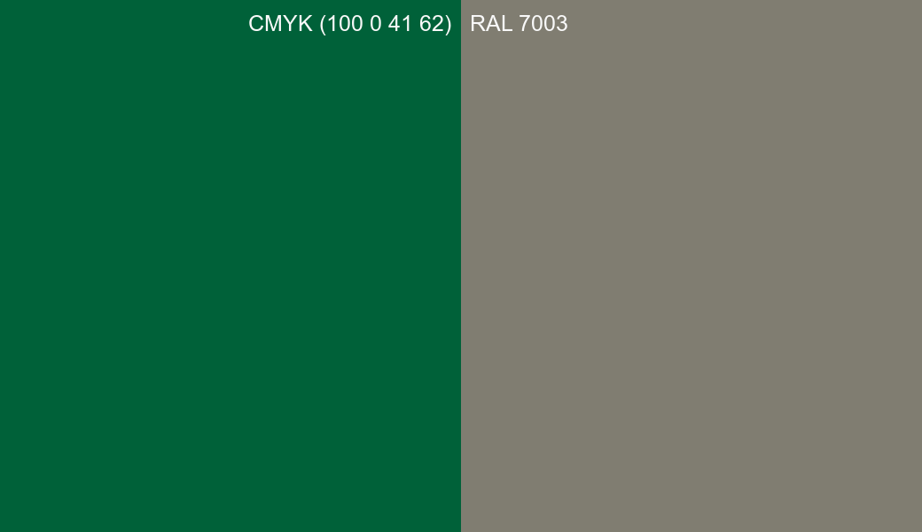 CMYK Color CMYK (100 0 41 62) vs RAL 7003 side by side comparison CMYK Color CMYK (100 0 41 62) vs RAL 7003 side by side comparison