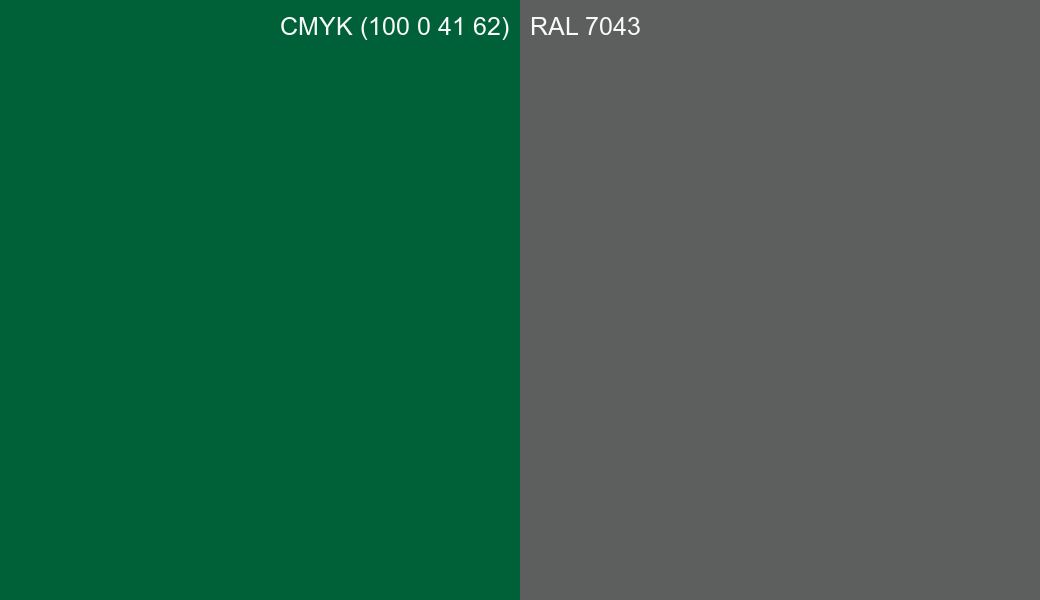 CMYK Color CMYK (100 0 41 62) vs RAL 7043 side by side comparison CMYK Color CMYK (100 0 41 62) vs RAL 7043 side by side comparison