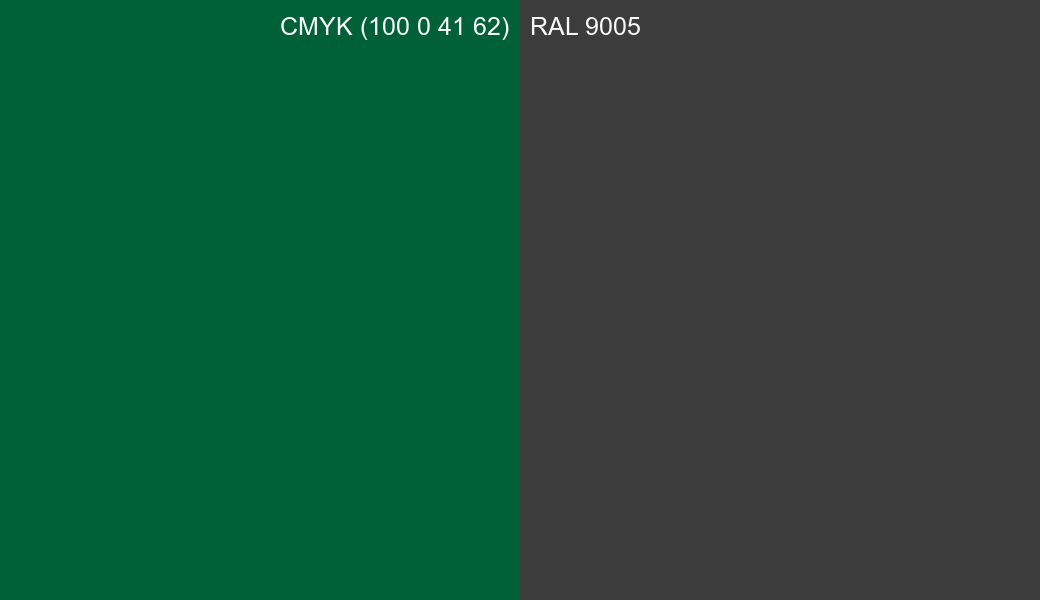 CMYK Color CMYK (100 0 41 62) vs RAL 9005 side by side comparison CMYK Color CMYK (100 0 41 62) vs RAL 9005 side by side comparison