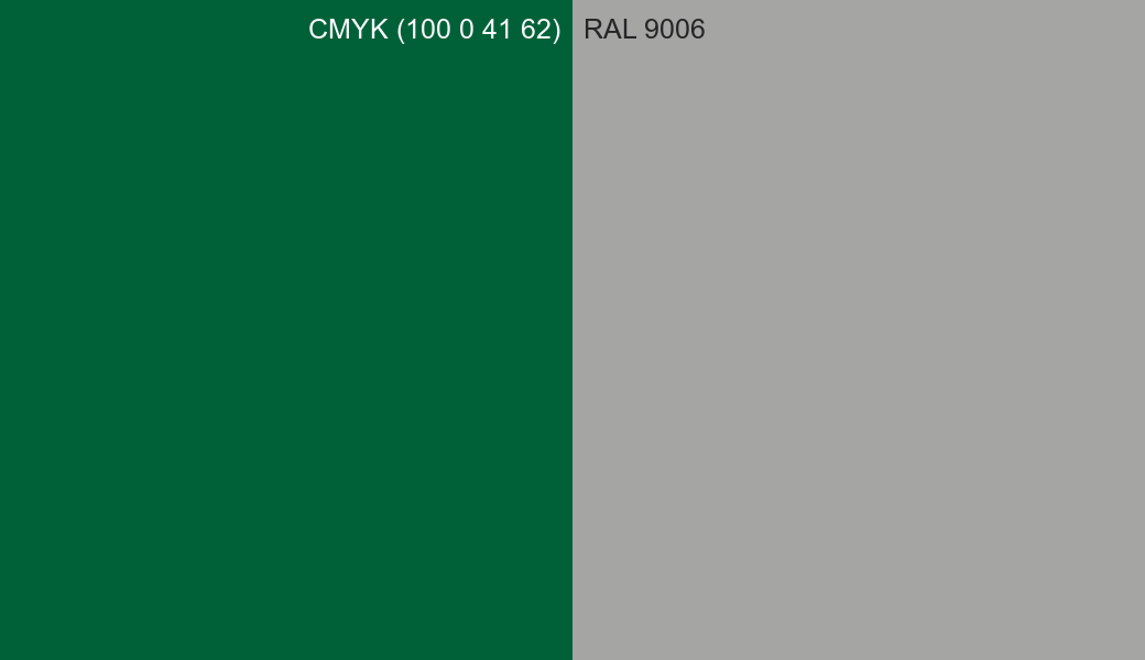 CMYK Color CMYK (100 0 41 62) vs RAL 9006 side by side comparison CMYK Color CMYK (100 0 41 62) vs RAL 9006 side by side comparison