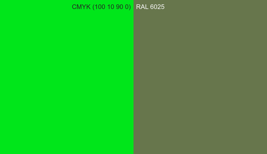 CMYK Color CMYK (100 10 90 0) vs RAL 6025 side by side comparison CMYK Color CMYK (100 10 90 0) vs RAL 6025 side by side comparison