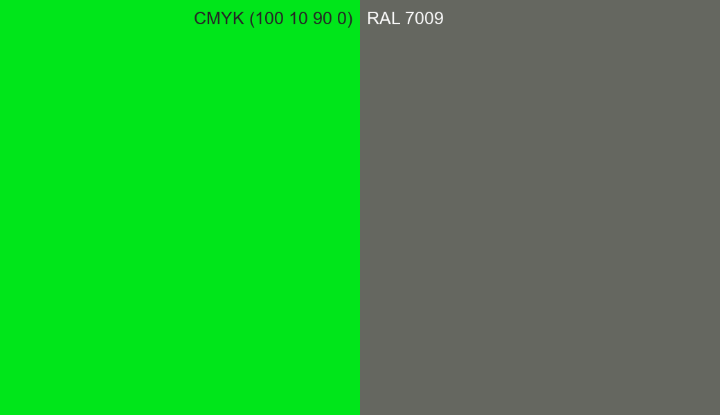 CMYK Color CMYK (100 10 90 0) vs RAL 7009 side by side comparison CMYK Color CMYK (100 10 90 0) vs RAL 7009 side by side comparison