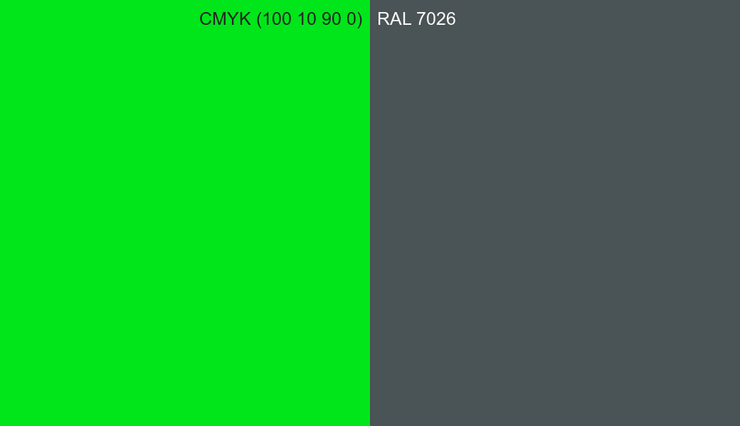 CMYK Color CMYK (100 10 90 0) vs RAL 7026 side by side comparison CMYK Color CMYK (100 10 90 0) vs RAL 7026 side by side comparison