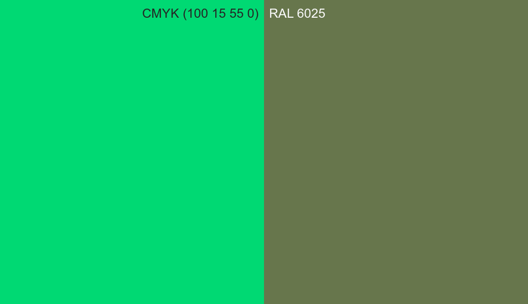 CMYK Color CMYK (100 15 55 0) vs RAL 6025 side by side comparison CMYK Color CMYK (100 15 55 0) vs RAL 6025 side by side comparison