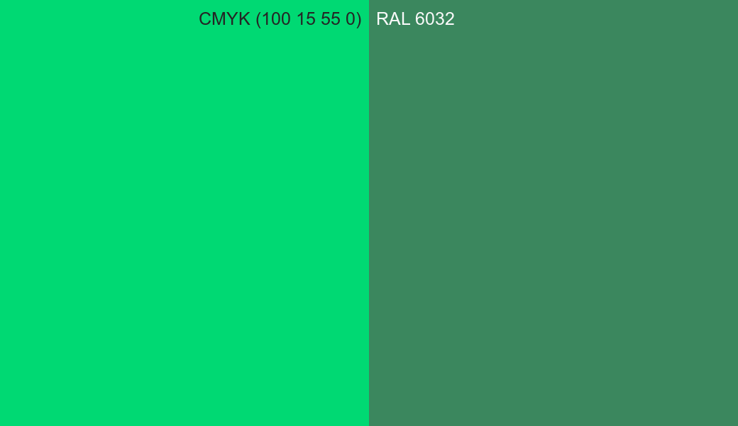CMYK Color CMYK (100 15 55 0) vs RAL 6032 side by side comparison CMYK Color CMYK (100 15 55 0) vs RAL 6032 side by side comparison