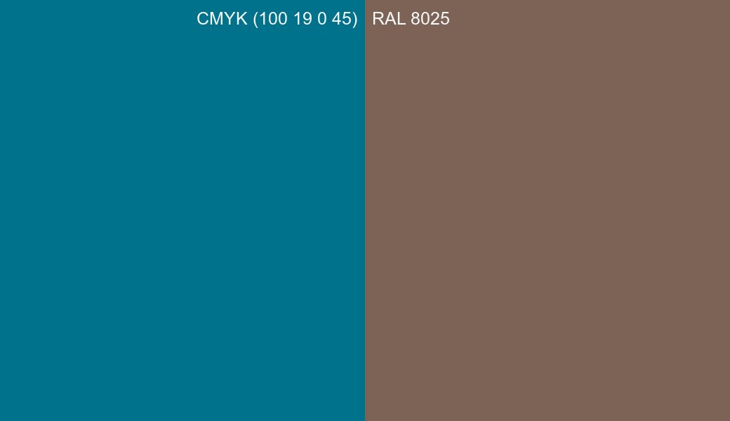 CMYK Color CMYK (100 19 0 45) vs RAL 8025 side by side comparison CMYK Color CMYK (100 19 0 45) vs RAL 8025 side by side comparison