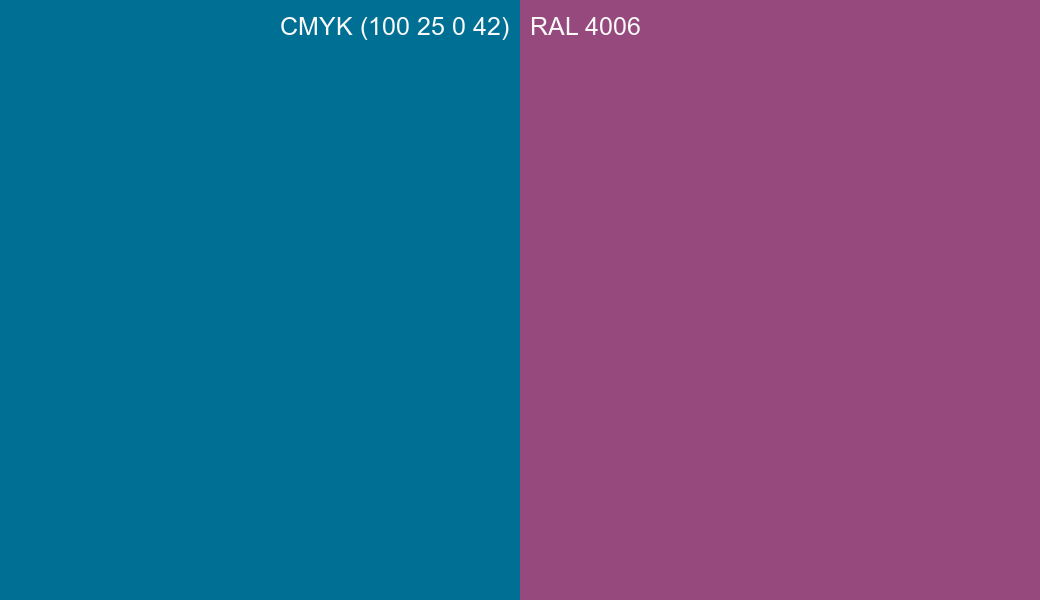 CMYK Color CMYK (100 25 0 42) vs RAL 4006 side by side comparison CMYK Color CMYK (100 25 0 42) vs RAL 4006 side by side comparison