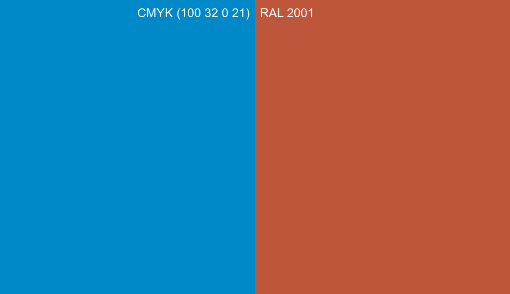 CMYK Color CMYK (100 32 0 21) vs RAL 2001 side by side comparison CMYK Color CMYK (100 32 0 21) vs RAL 2001 side by side comparison
