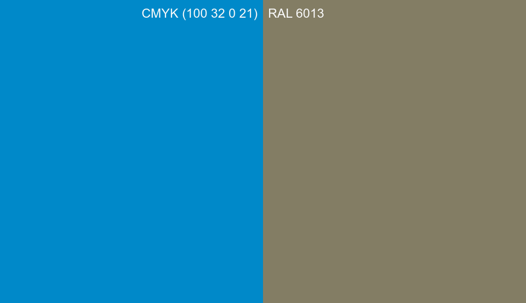 CMYK Color CMYK (100 32 0 21) vs RAL 6013 side by side comparison CMYK Color CMYK (100 32 0 21) vs RAL 6013 side by side comparison