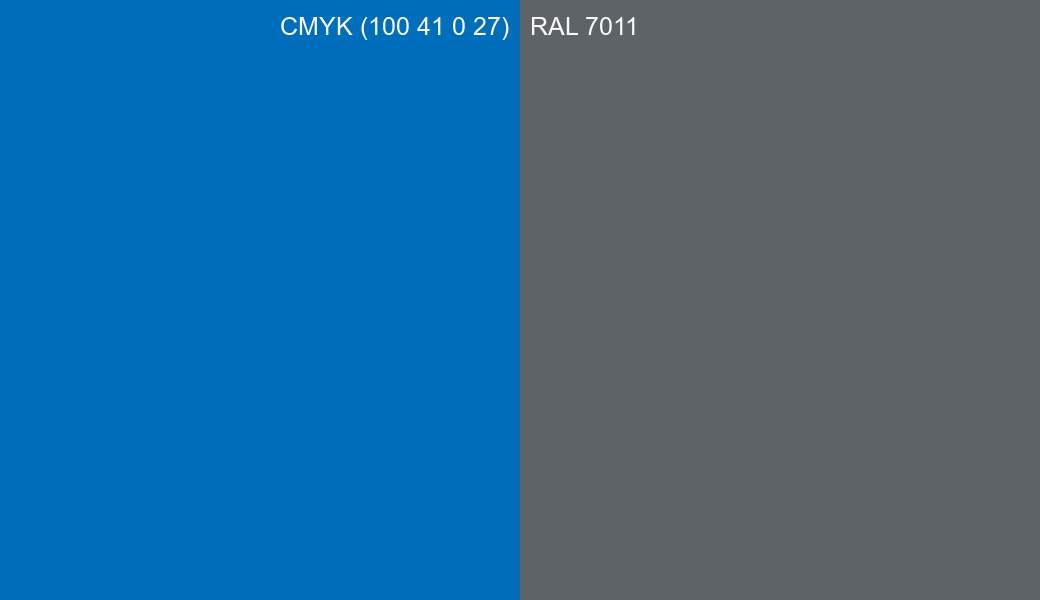 CMYK Color CMYK (100 41 0 27) vs RAL 7011 side by side comparison CMYK Color CMYK (100 41 0 27) vs RAL 7011 side by side comparison