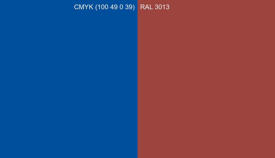 CMYK Color CMYK (100 49 0 39) vs RAL 3013 side by side comparison CMYK Color CMYK (100 49 0 39) vs RAL 3013 side by side comparison