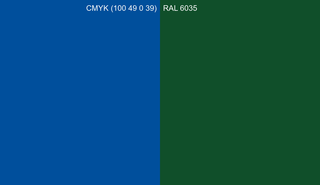 CMYK Color CMYK (100 49 0 39) vs RAL 6035 side by side comparison CMYK Color CMYK (100 49 0 39) vs RAL 6035 side by side comparison