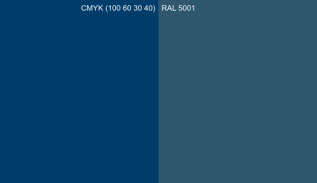 CMYK Color CMYK (100 60 30 40) vs RAL 5001 side by side comparison CMYK Color CMYK (100 60 30 40) vs RAL 5001 side by side comparison