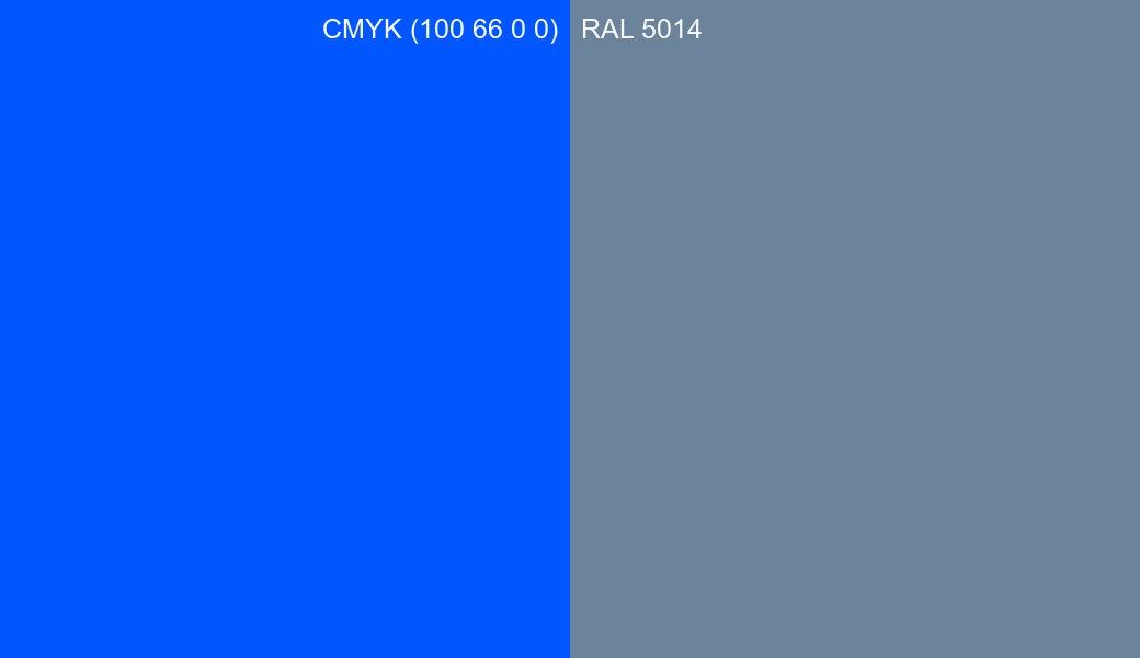 CMYK Color CMYK (100 66 0 0) vs RAL 5014 side by side comparison CMYK Color CMYK (100 66 0 0) vs RAL 5014 side by side comparison
