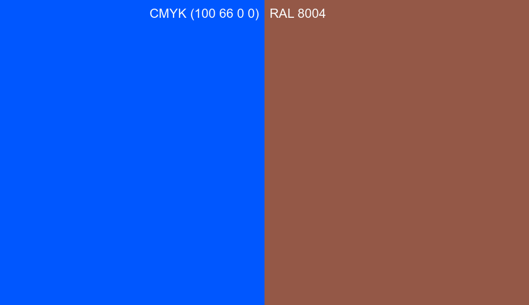 CMYK Color CMYK (100 66 0 0) vs RAL 8004 side by side comparison CMYK Color CMYK (100 66 0 0) vs RAL 8004 side by side comparison