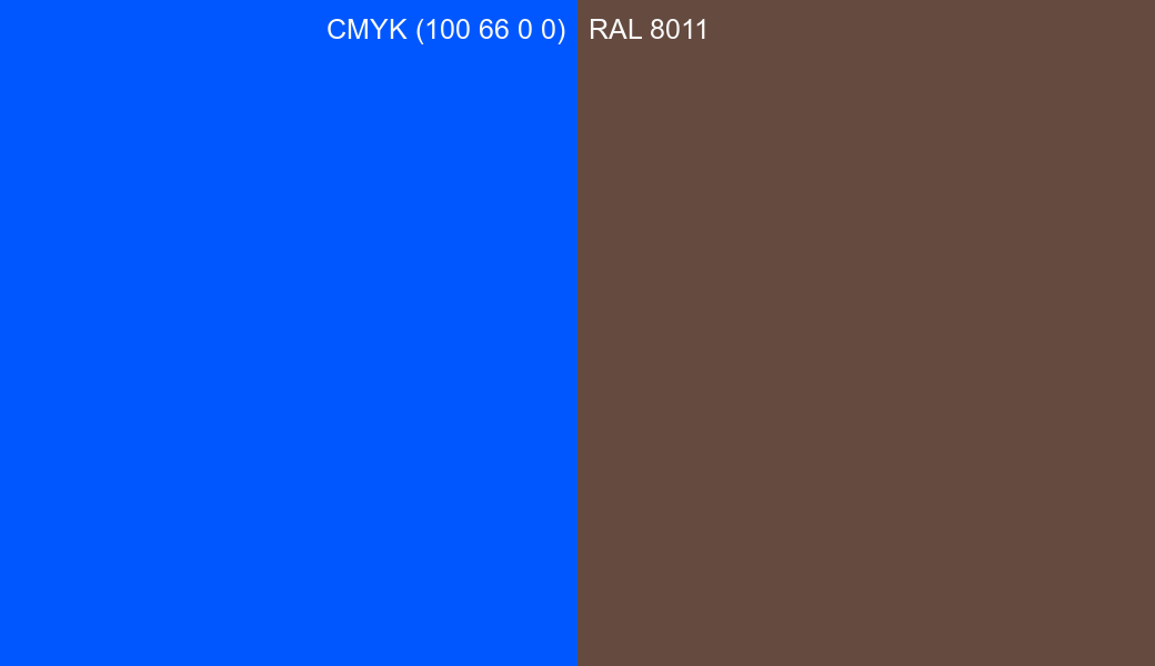 CMYK Color CMYK (100 66 0 0) vs RAL 8011 side by side comparison CMYK Color CMYK (100 66 0 0) vs RAL 8011 side by side comparison