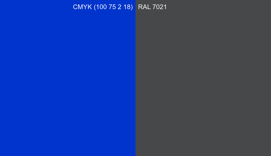 CMYK Color CMYK (100 75 2 18) vs RAL 7021 side by side comparison CMYK Color CMYK (100 75 2 18) vs RAL 7021 side by side comparison