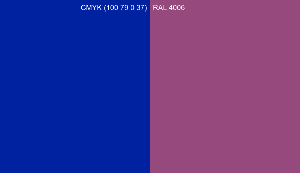 CMYK Color CMYK (100 79 0 37) vs RAL 4006 side by side comparison CMYK Color CMYK (100 79 0 37) vs RAL 4006 side by side comparison