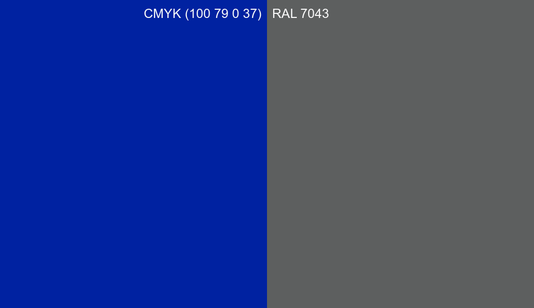CMYK Color CMYK (100 79 0 37) vs RAL 7043 side by side comparison CMYK Color CMYK (100 79 0 37) vs RAL 7043 side by side comparison