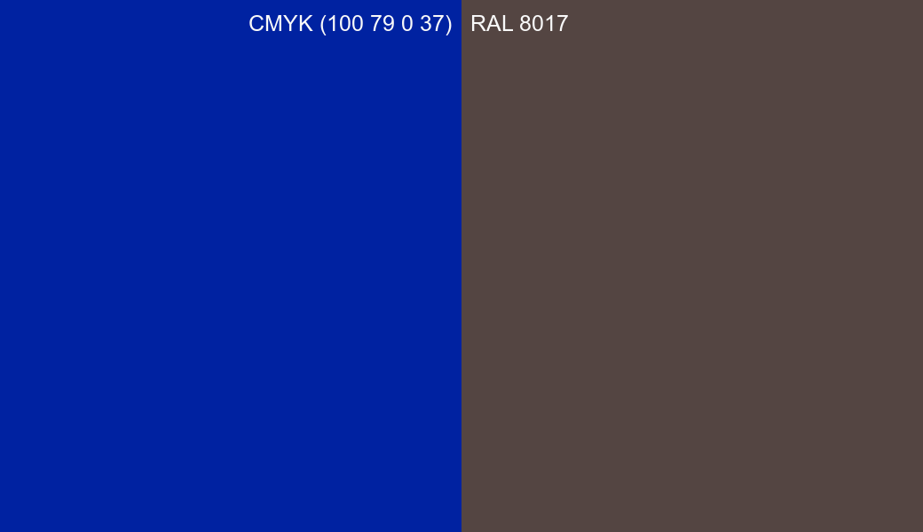 CMYK Color CMYK (100 79 0 37) vs RAL 8017 side by side comparison CMYK Color CMYK (100 79 0 37) vs RAL 8017 side by side comparison