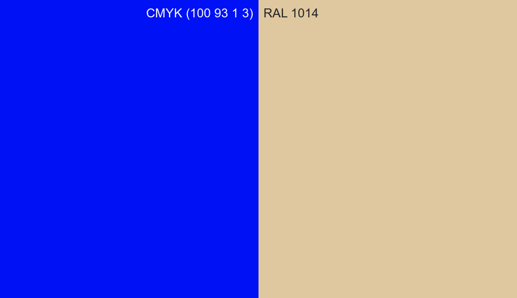 CMYK Color CMYK (100 93 1 3) vs RAL 1014 side by side comparison CMYK Color CMYK (100 93 1 3) vs RAL 1014 side by side comparison