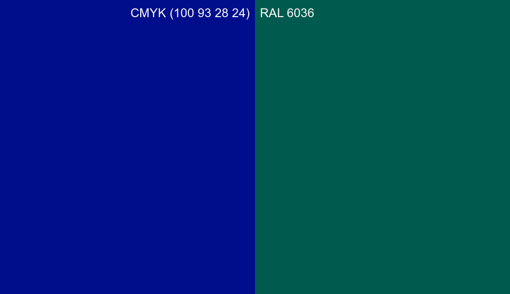 CMYK Color CMYK (100 93 28 24) vs RAL 6036 side by side comparison CMYK Color CMYK (100 93 28 24) vs RAL 6036 side by side comparison