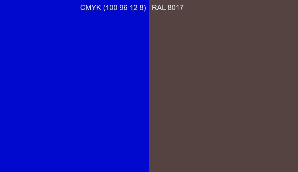 CMYK Color CMYK (100 96 12 8) vs RAL 8017 side by side comparison CMYK Color CMYK (100 96 12 8) vs RAL 8017 side by side comparison