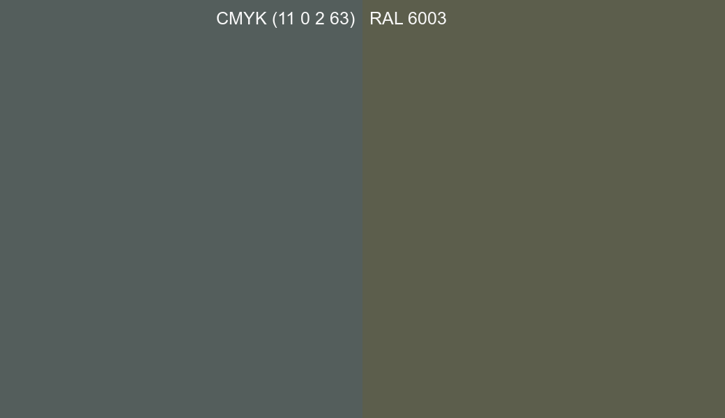 CMYK Color CMYK (11 0 2 63) vs RAL 6003 side by side comparison CMYK Color CMYK (11 0 2 63) vs RAL 6003 side by side comparison