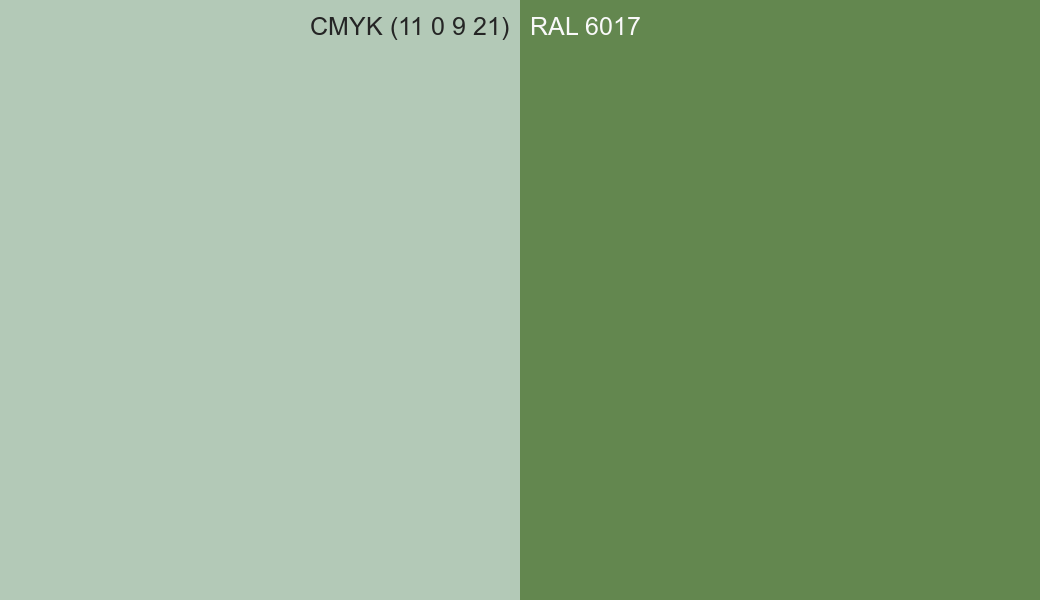 CMYK Color CMYK (11 0 9 21) vs RAL 6017 side by side comparison CMYK Color CMYK (11 0 9 21) vs RAL 6017 side by side comparison
