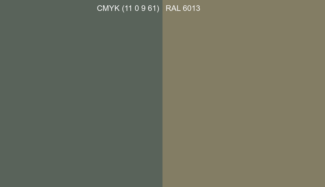 CMYK Color CMYK (11 0 9 61) vs RAL 6013 side by side comparison CMYK Color CMYK (11 0 9 61) vs RAL 6013 side by side comparison