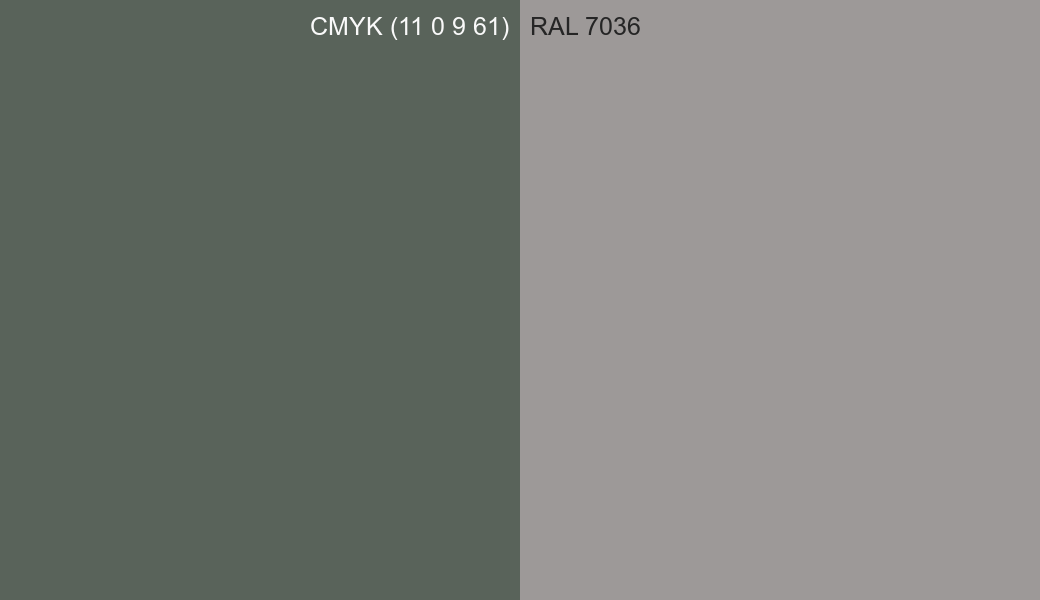CMYK Color CMYK (11 0 9 61) vs RAL 7036 side by side comparison CMYK Color CMYK (11 0 9 61) vs RAL 7036 side by side comparison