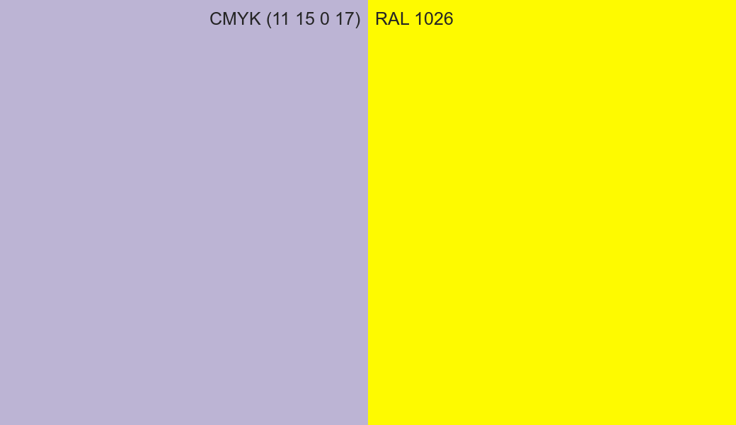 CMYK Color CMYK (11 15 0 17) vs RAL 1026 side by side comparison CMYK Color CMYK (11 15 0 17) vs RAL 1026 side by side comparison