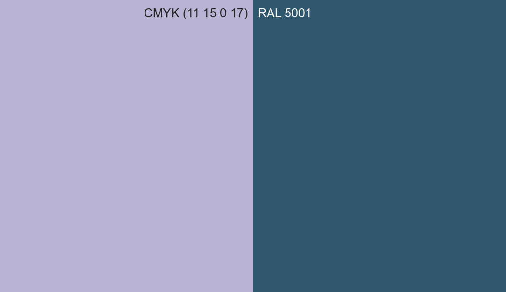 CMYK Color CMYK (11 15 0 17) vs RAL 5001 side by side comparison CMYK Color CMYK (11 15 0 17) vs RAL 5001 side by side comparison