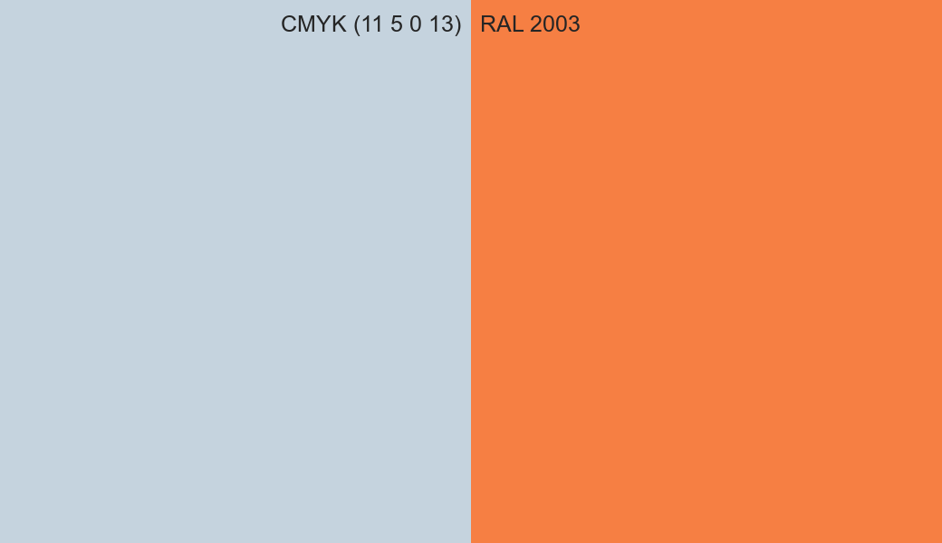 CMYK Color CMYK (11 5 0 13) vs RAL 2003 side by side comparison CMYK Color CMYK (11 5 0 13) vs RAL 2003 side by side comparison